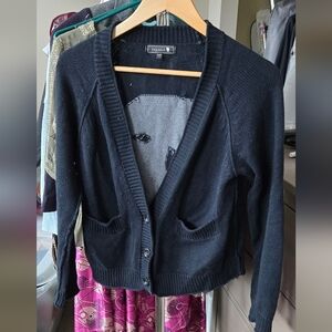 Talula Black Cardigan Sweater with Graphic Detail